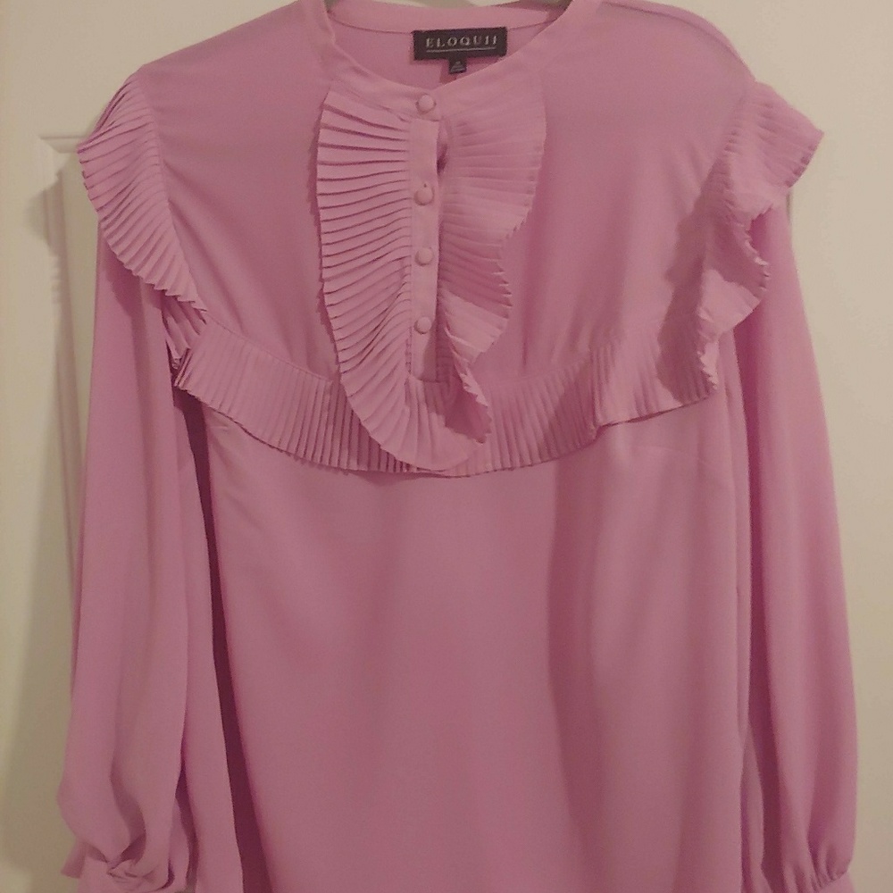 Eloquii Pink Pleated Ruffle Blouse